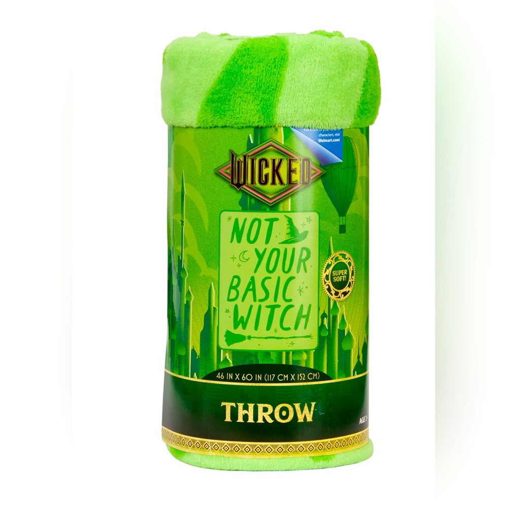 Wicked “Not Your Basic Witch” Green Print Fleece Throw Blanket, 46 x 60 NWT